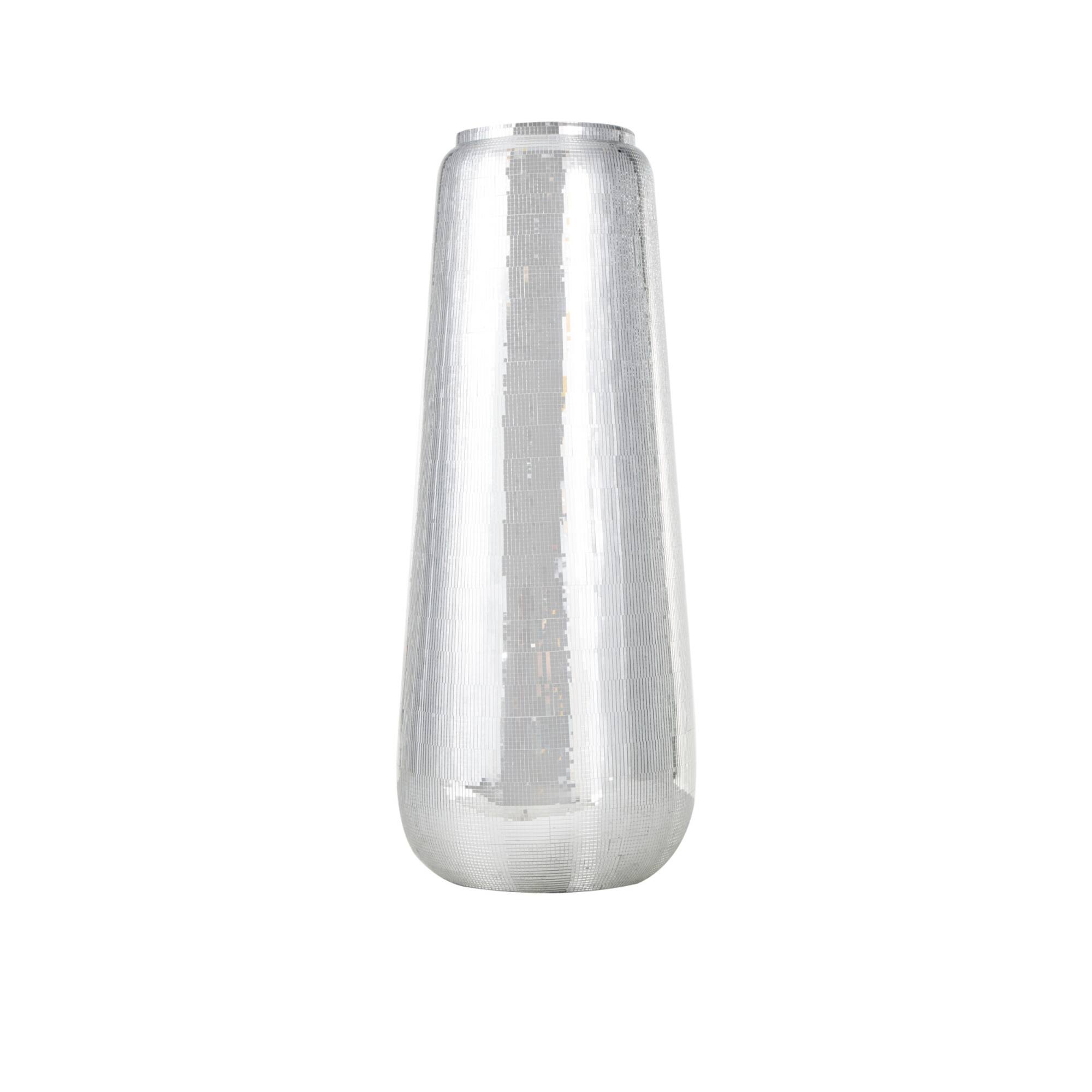 40" Silver Fiberglass Mosaic Floor Vase with Blue Interior,